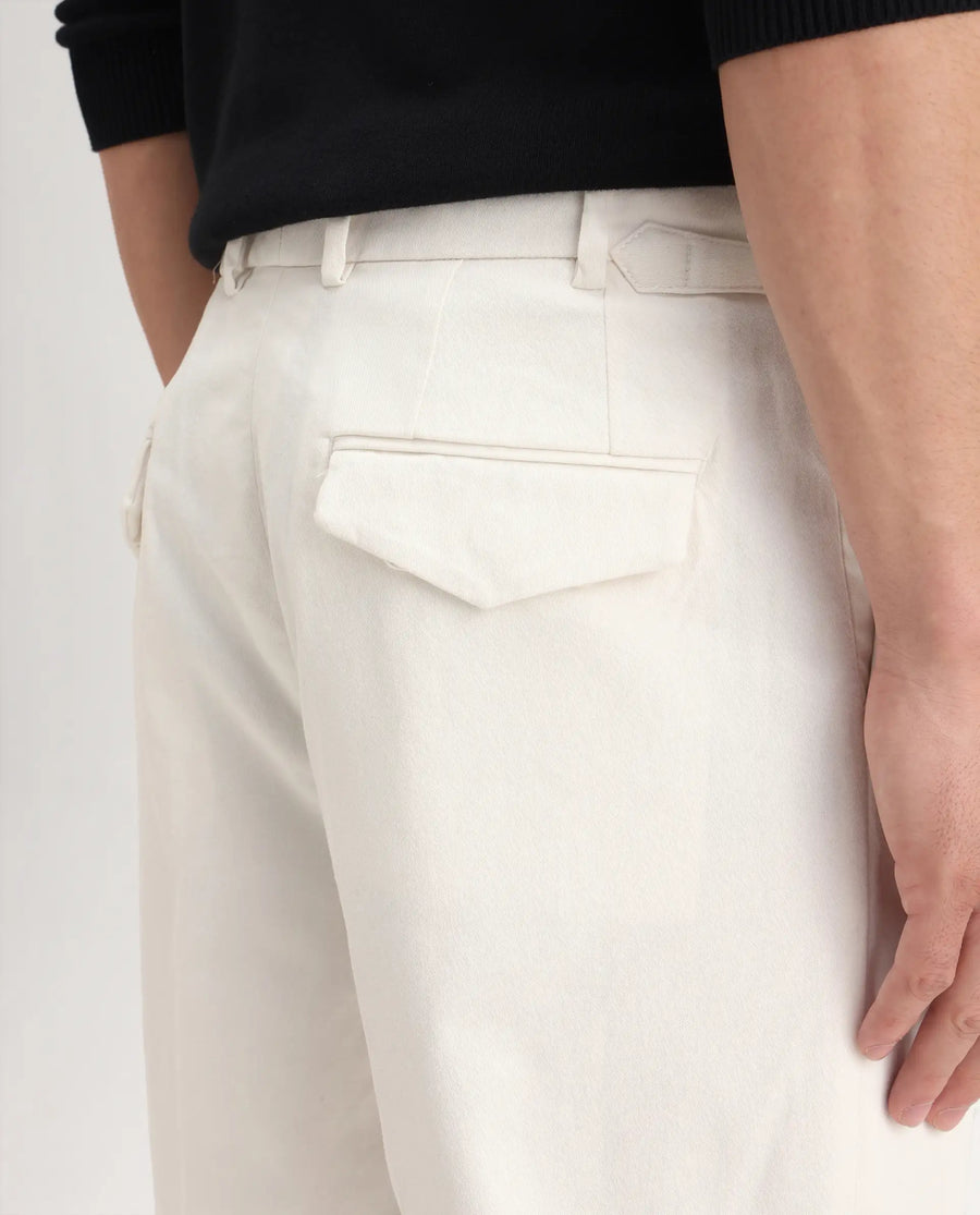 Rare Rabbit Men's Leni White Cotton Blend Plain Baggy Fit Gurkha Trouser