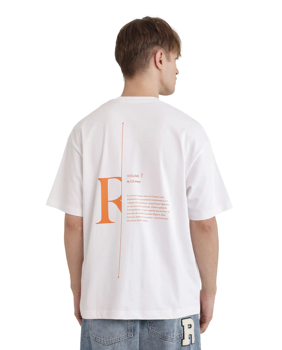 Rare Rabbit Men's Len White Cotton Blend Typography Print Oversized Fit Half Sleeve Crew Neck T-Shirt