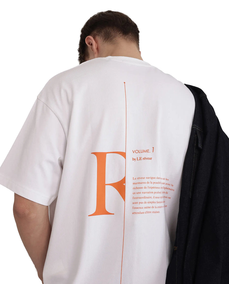 Rare Rabbit Men's Len White Cotton Blend Typography Print Oversized Fit Half Sleeve Crew Neck T-Shirt