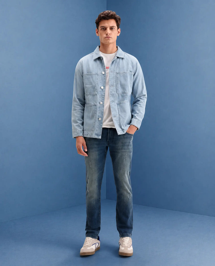 Rare Rabbit Men's Lenz S Blue Cotton Blend Fabric Shank And Zipper Hawk Slim Plain Jeans