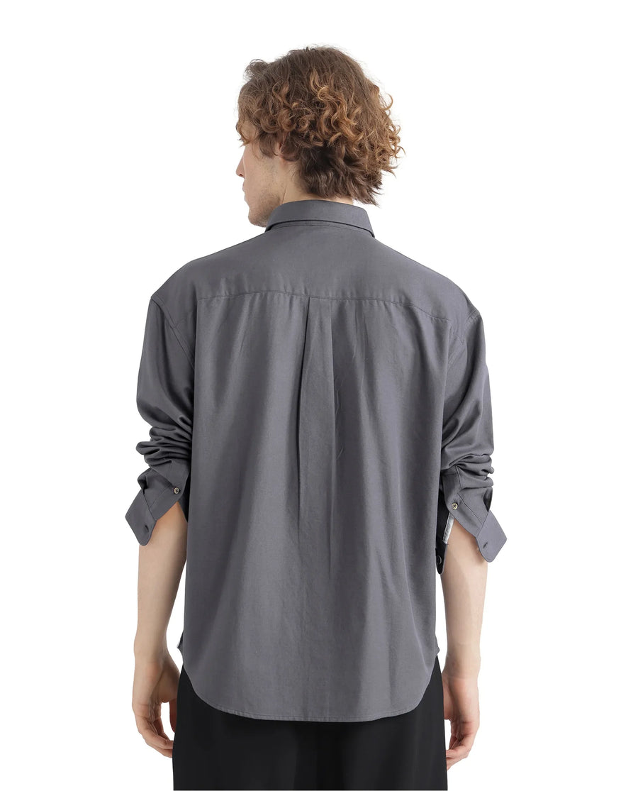 Rare Rabbit Men's Let Dark Grey Cotton Blend Plain Boxy Fit Full Sleeve Collared Shirt