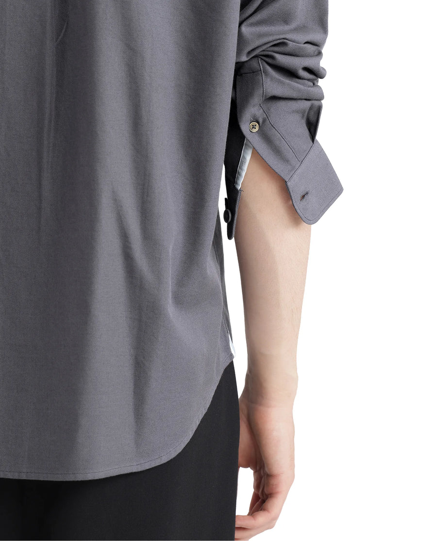 Rare Rabbit Men's Let Dark Grey Cotton Blend Plain Boxy Fit Full Sleeve Collared Shirt