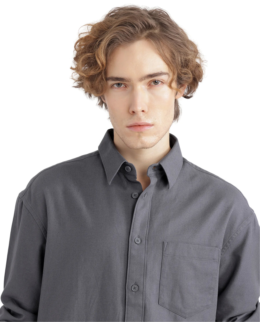 Rare Rabbit Men's Let Dark Grey Cotton Blend Plain Boxy Fit Full Sleeve Collared Shirt