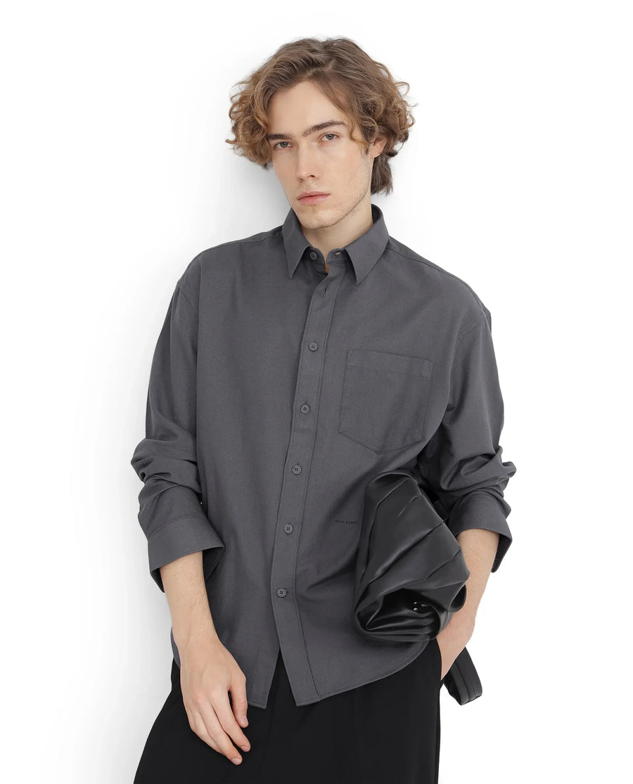 Rare Rabbit Men's Let Dark Grey Cotton Blend Plain Boxy Fit Full Sleeve Collared Shirt