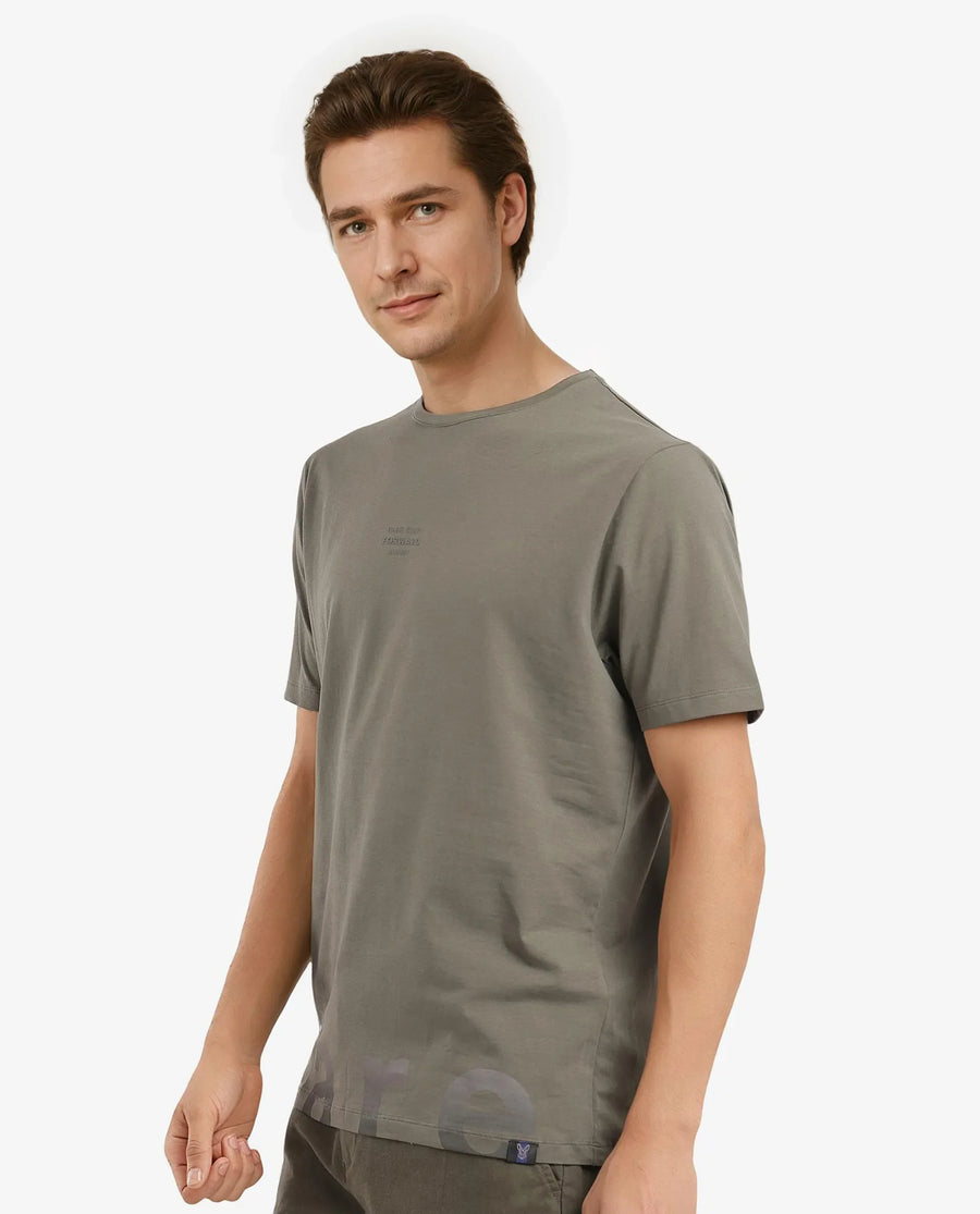 Rare Rabbit Men's Let Dusky Green Cotton Blend Graphic Print Regular Fit Half Sleeve Crew Neck T-Shirt