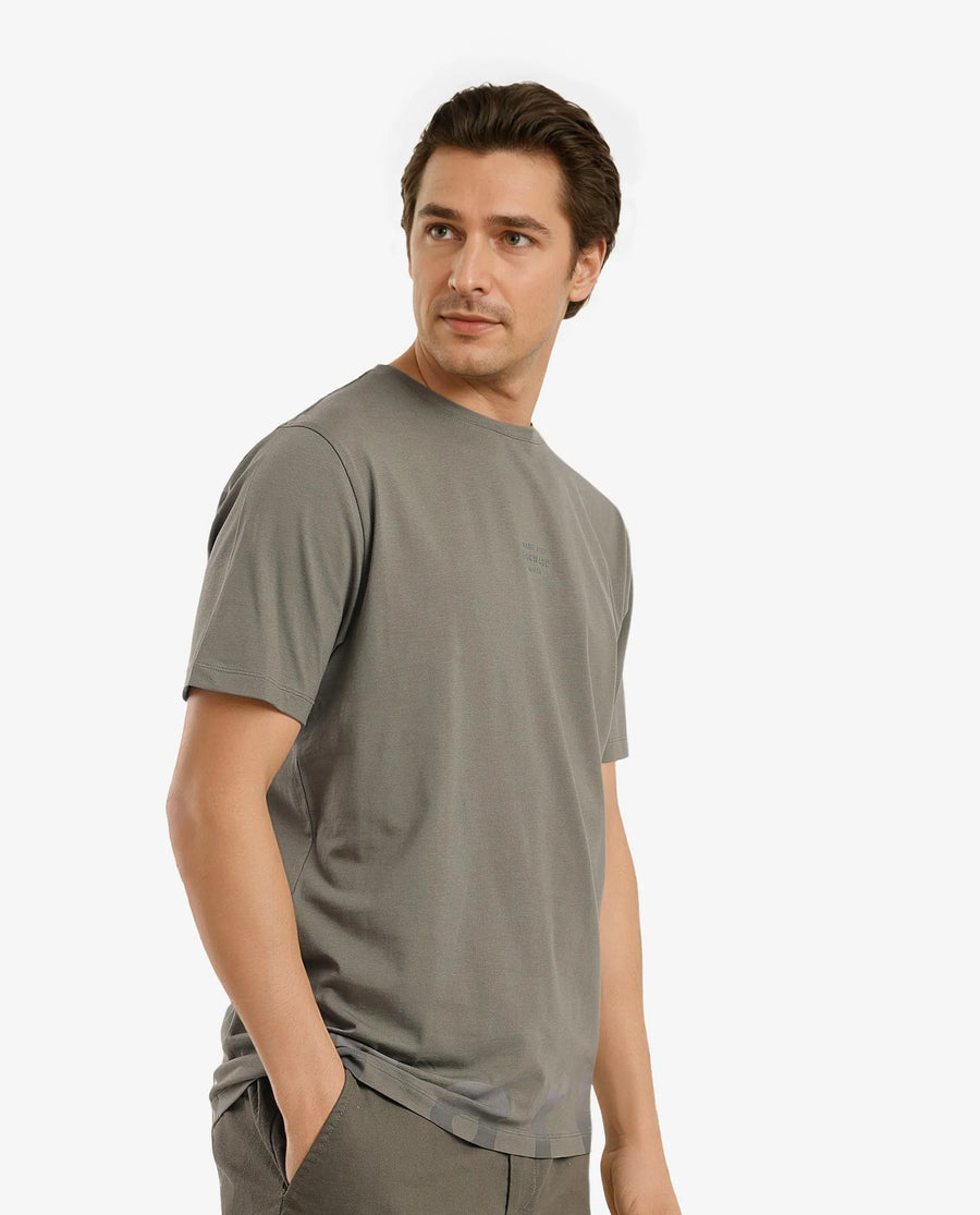 Rare Rabbit Men's Let Dusky Green Cotton Blend Graphic Print Regular Fit Half Sleeve Crew Neck T-Shirt