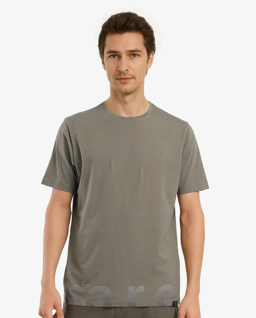 Rare Rabbit Men's Let Dusky Green Cotton Blend Graphic Print Regular Fit Half Sleeve Crew Neck T-Shirt