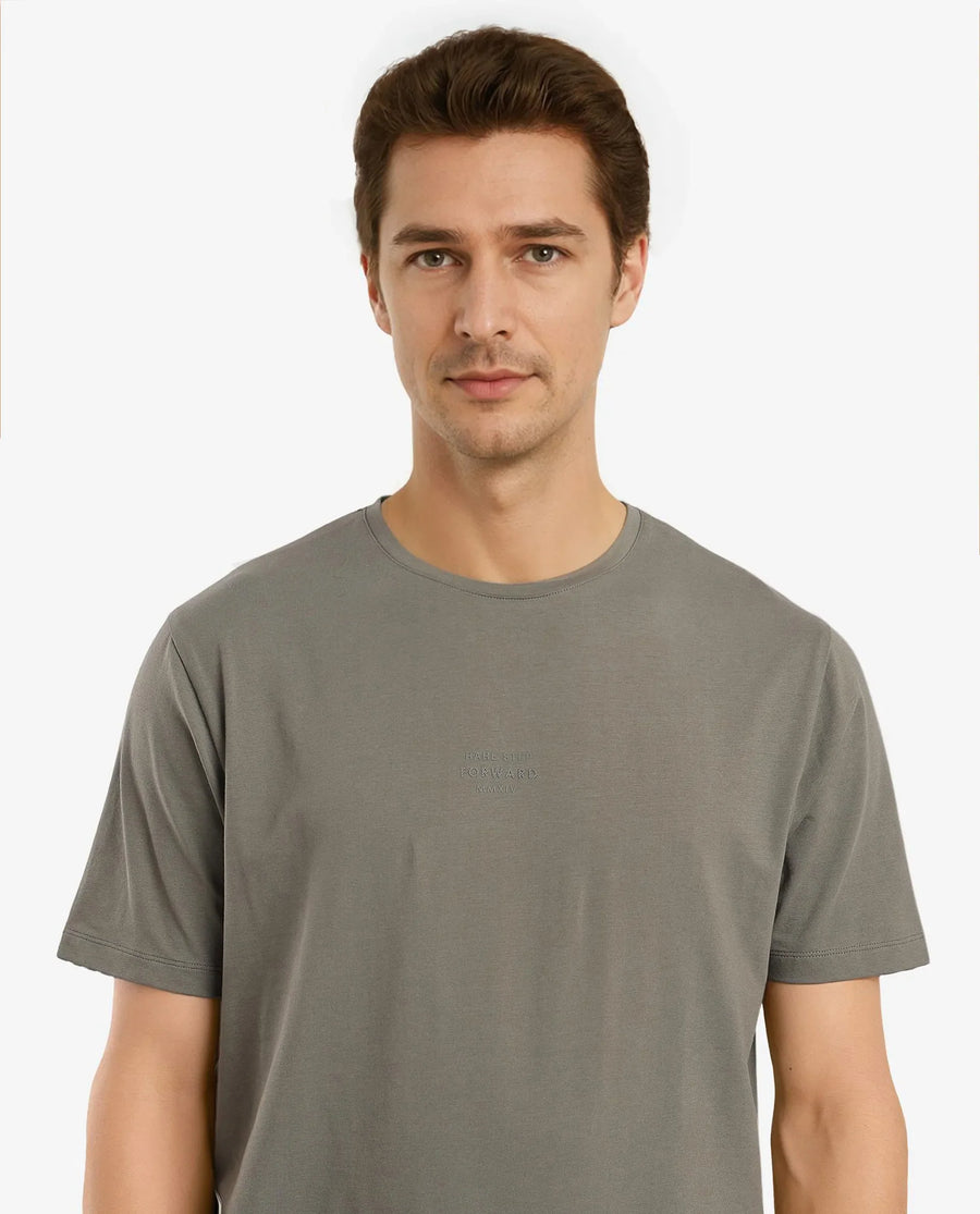 Rare Rabbit Men's Let Dusky Green Cotton Blend Graphic Print Regular Fit Half Sleeve Crew Neck T-Shirt