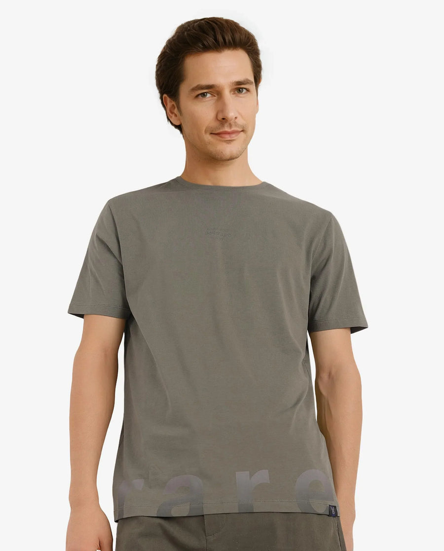 Rare Rabbit Men's Let Dusky Green Cotton Blend Graphic Print Regular Fit Half Sleeve Crew Neck T-Shirt