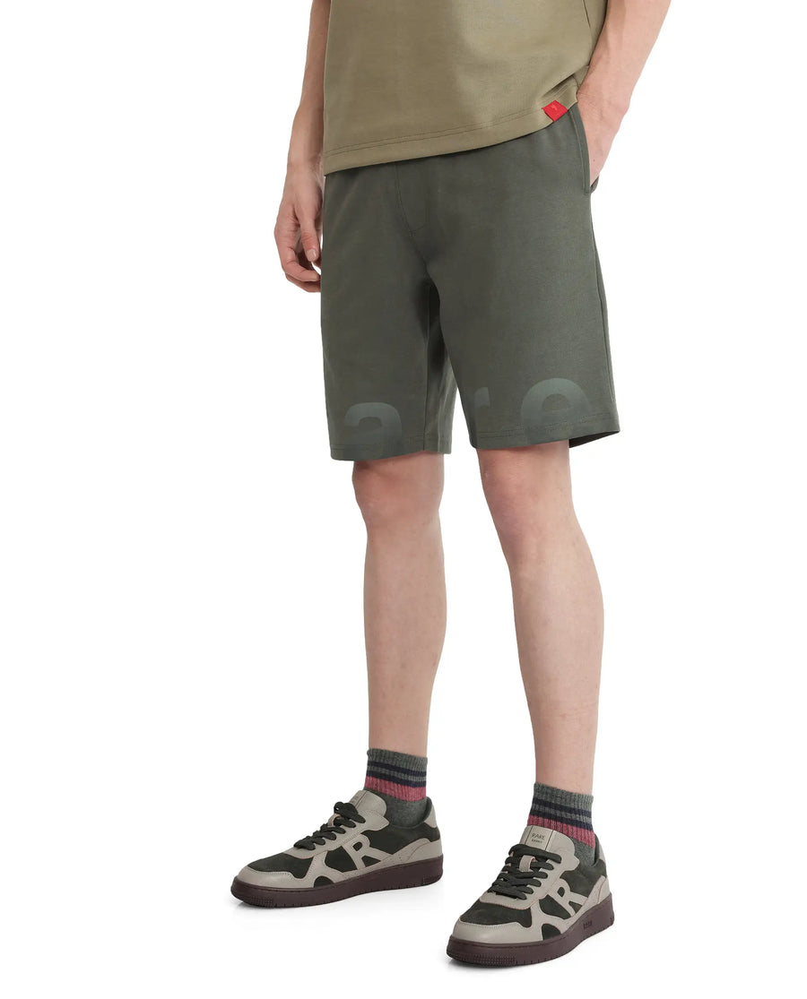 Rare Rabbit Men's Lets Dusky Green Cotton Graphic Print Regular Fit Shorts