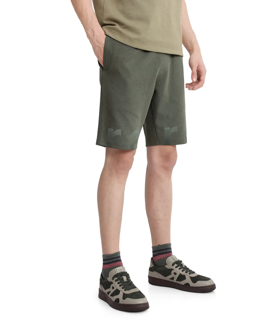 Rare Rabbit Men's Lets Dusky Green Cotton Graphic Print Regular Fit Shorts