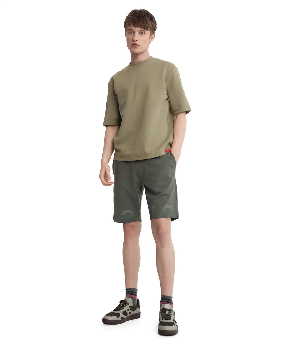 Rare Rabbit Men's Lets Dusky Green Cotton Graphic Print Regular Fit Shorts