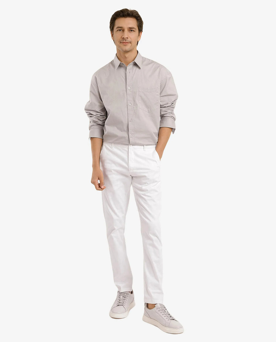 Rare Rabbit Men's Lewi Light Grey Cotton Plain Boxy Fit Full Sleeve Collared Shirt