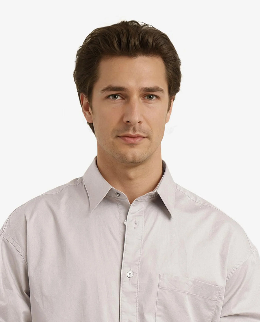 Rare Rabbit Men's Lewi Light Grey Cotton Plain Boxy Fit Full Sleeve Collared Shirt
