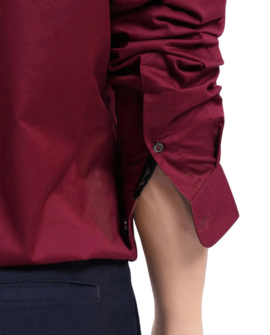 Rare Rabbit Men's Lewi Maroon Cotton Plain Boxy Fit Full Sleeve Collared Shirt