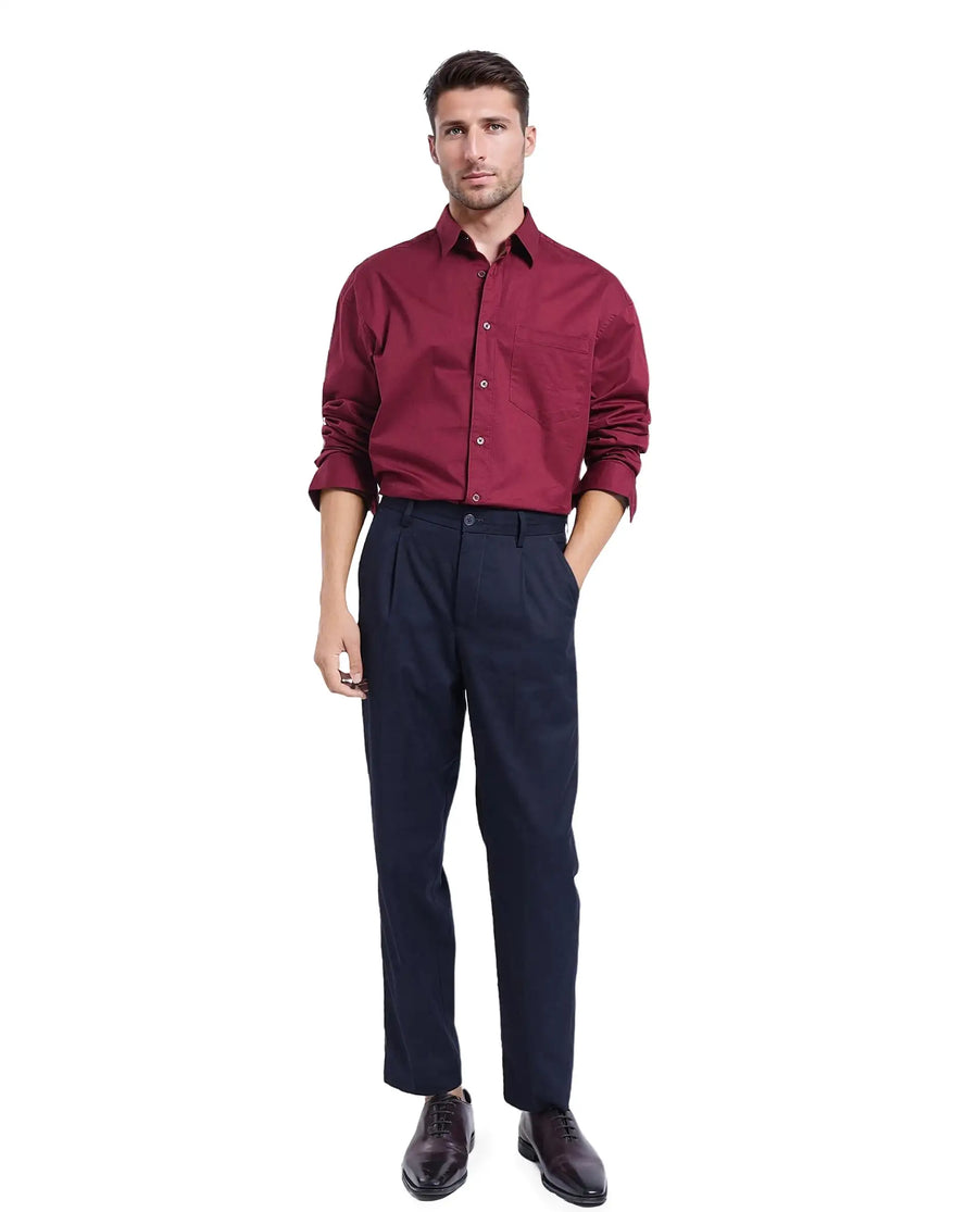 Rare Rabbit Men's Lewi Maroon Cotton Plain Boxy Fit Full Sleeve Collared Shirt
