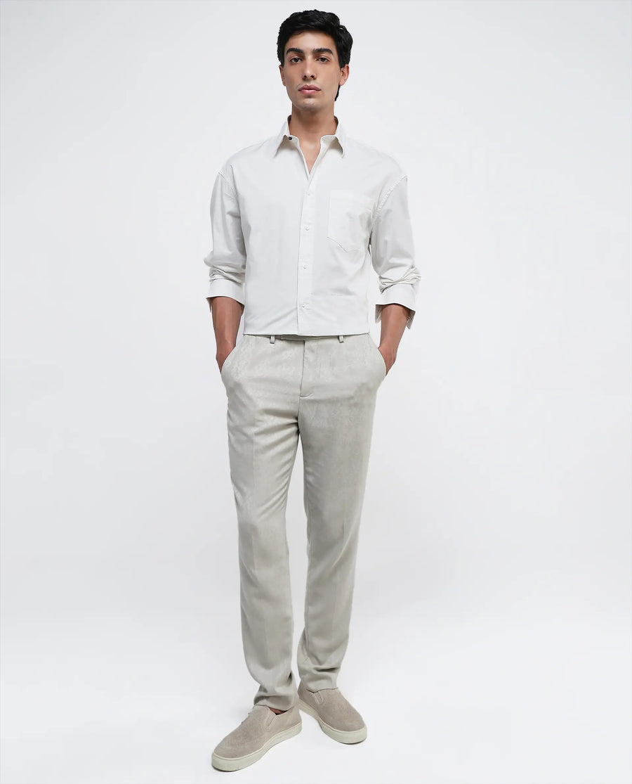 Rare Rabbit Men's Lewi Off White Cotton Plain Boxy Fit Full Sleeve Collared Shirt