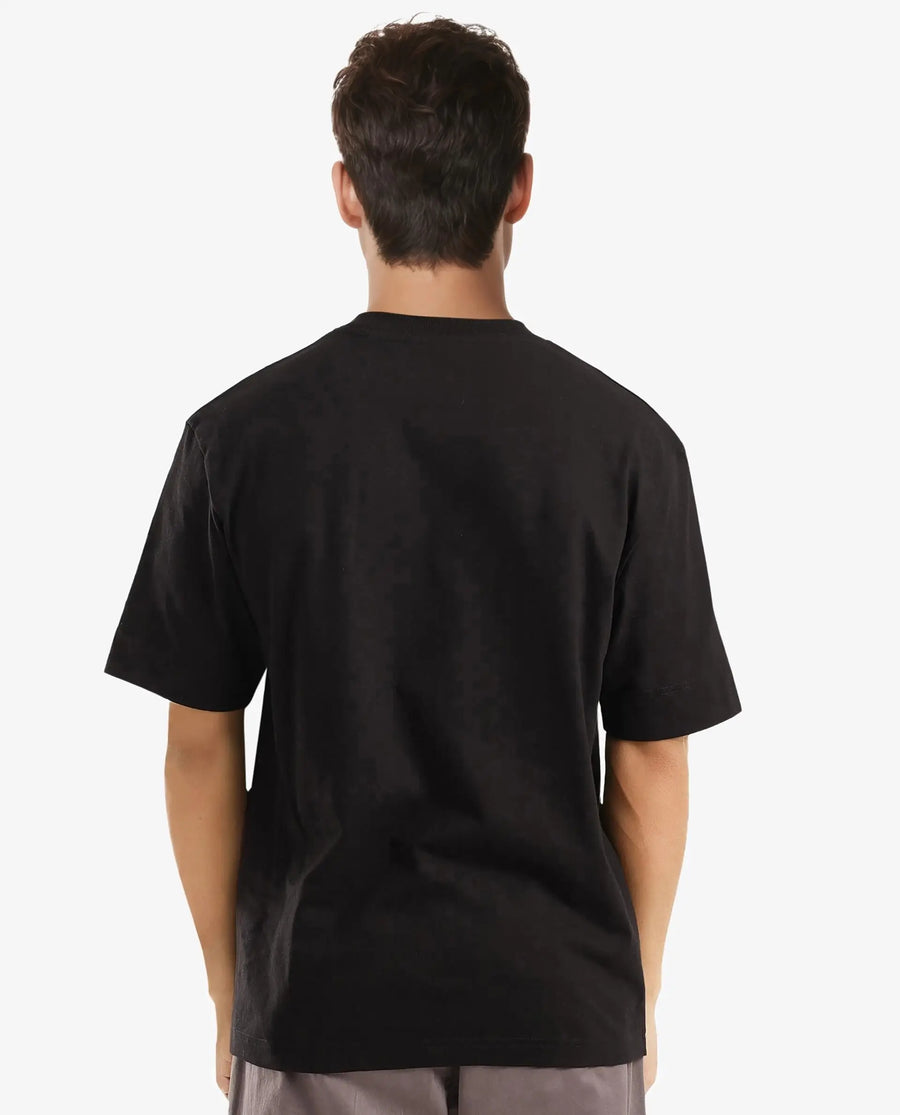 Rare Rabbit Men's Lexel Black Cotton Graphic Print Oversized Fit Half Sleeve Crew Neck T-Shirt