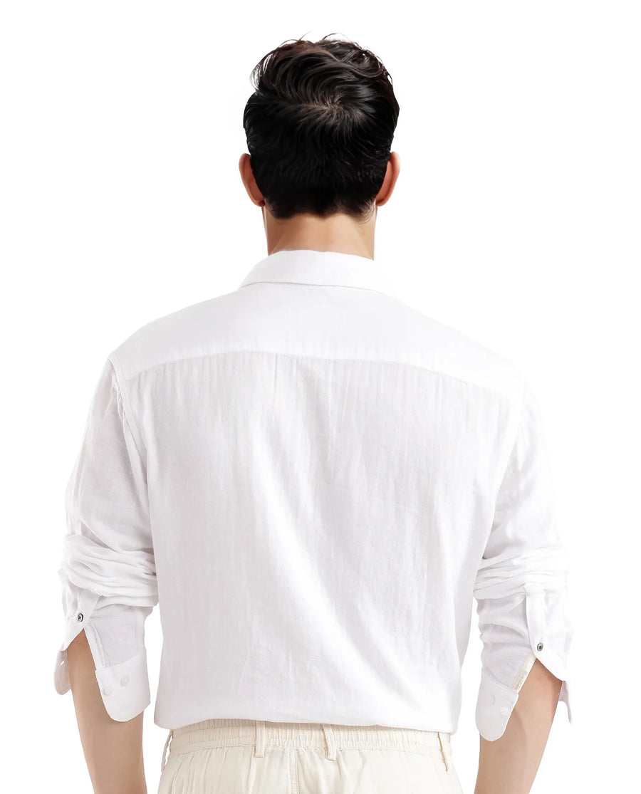 Rare Rabbit Men's Layerr Ls-25 White Plain Regular Fit Full Sleeve Collared Shirt