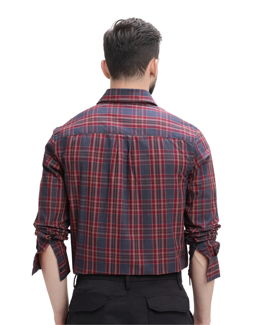 Rare Rabbit Men's Libya Red Cotton Checked Print Regular Fit Full Sleeve Collared Shirt