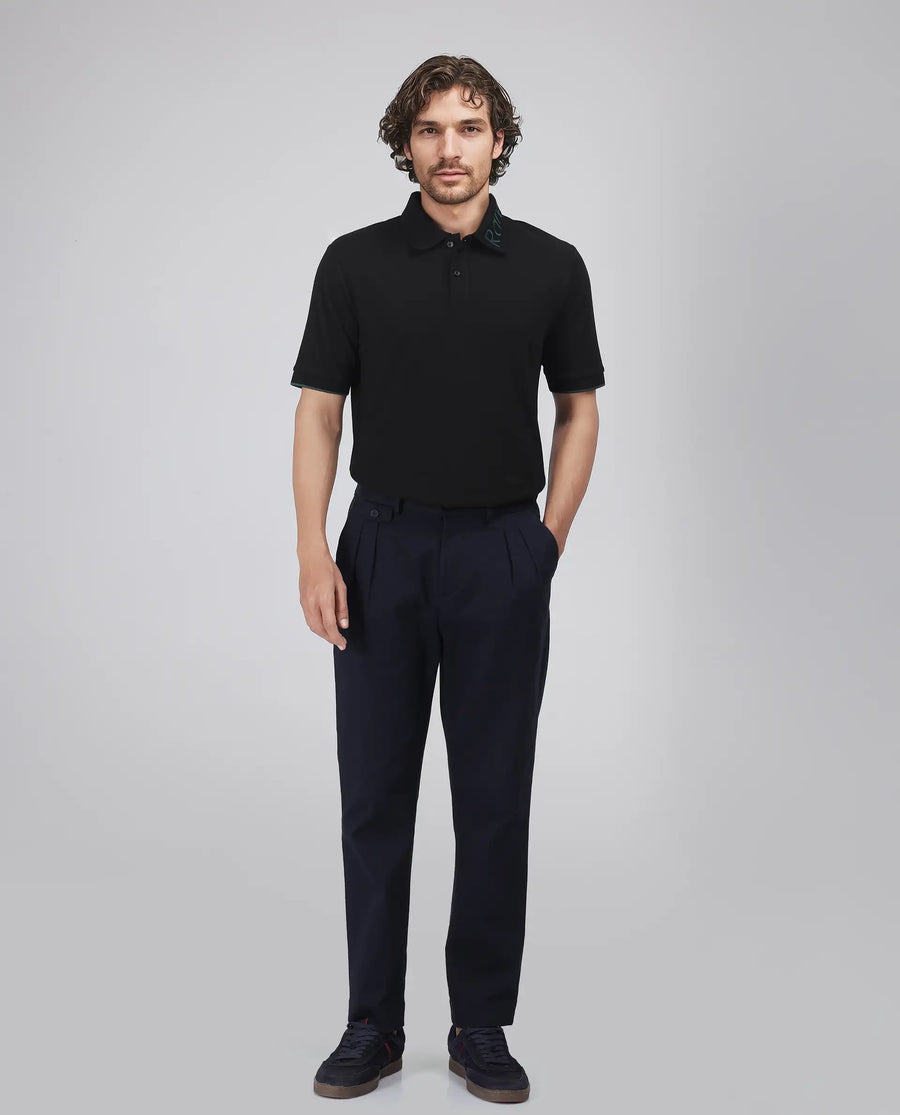 Rare Rabbit Men's Limo Black Cotton Blend Embroidered Regular Fit Half Sleeve Polo