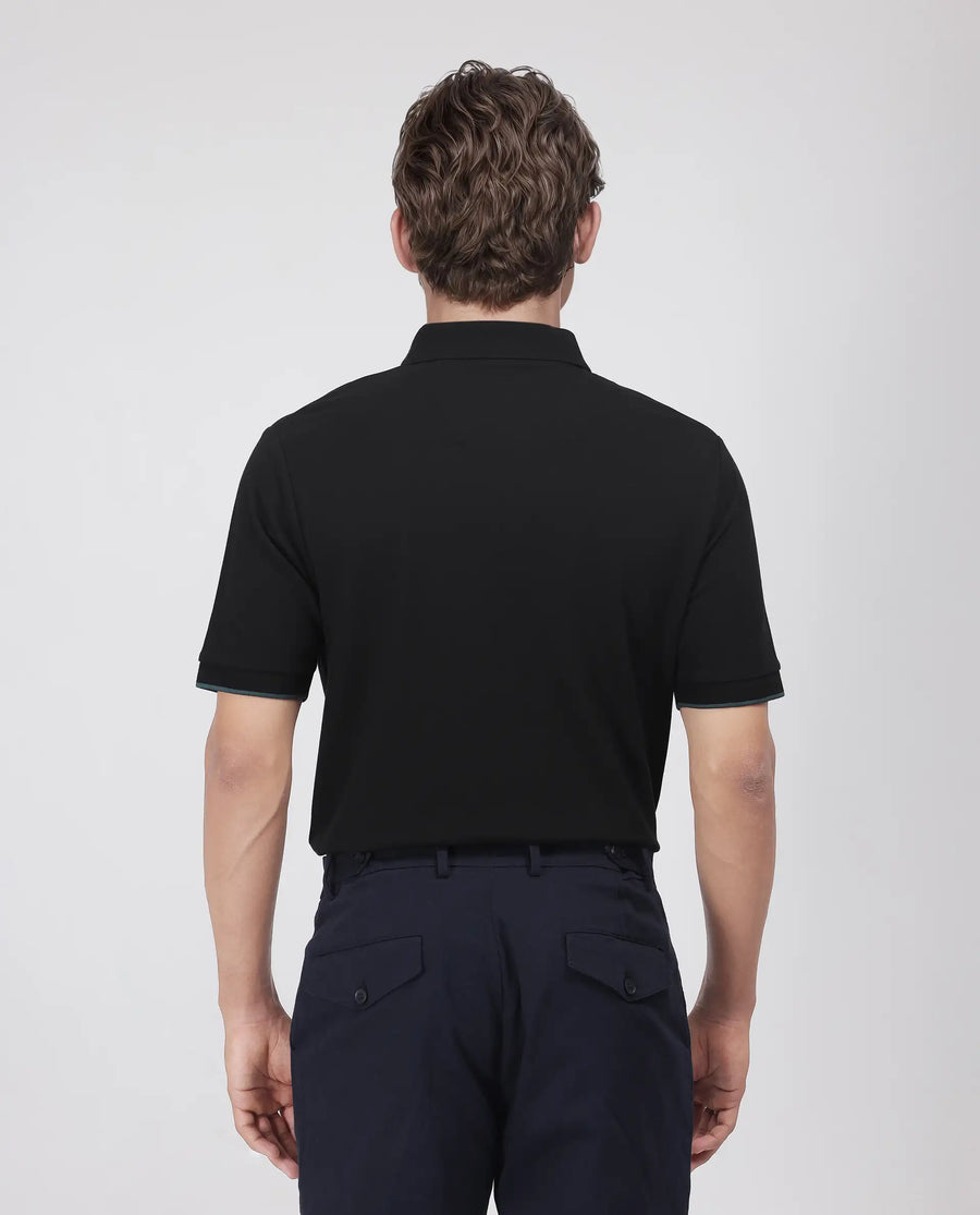Rare Rabbit Men's Limo Black Cotton Blend Embroidered Regular Fit Half Sleeve Polo