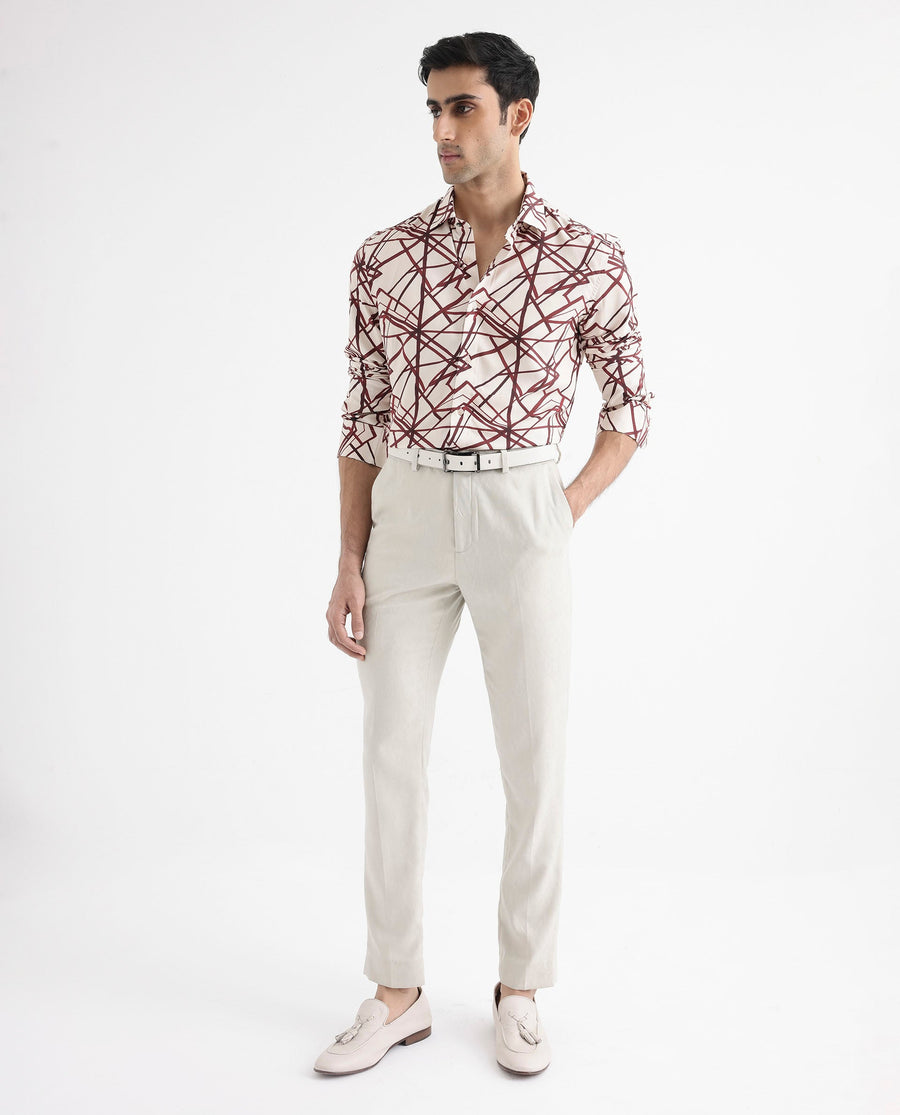 Rare Rabbit Men's Linden Beige Viscose Abstract Print Regular Fit Full Sleeve Collared Shirt
