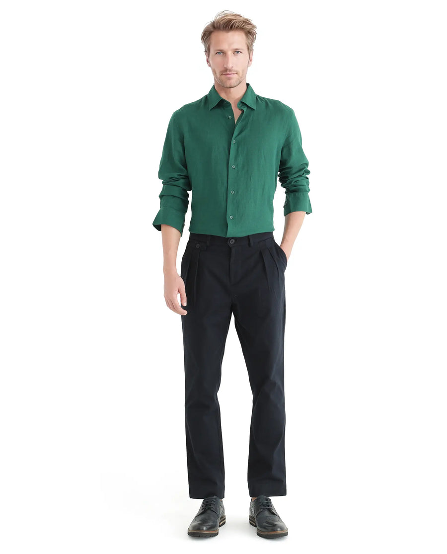Rare Rabbit Men's Linex Ls-25 Green Linen Blend Plain Regular Fit Full Sleeve Collared Shirt