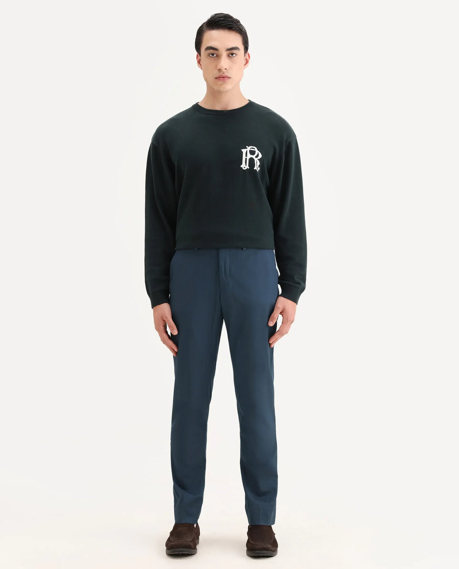 Rare Rabbit Men's Lingo Petrol Polyester Plain Regular Fit Trouser