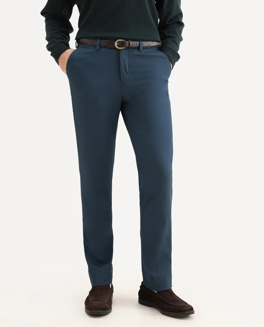 Rare Rabbit Men's Lingo Petrol Polyester Plain Regular Fit Trouser
