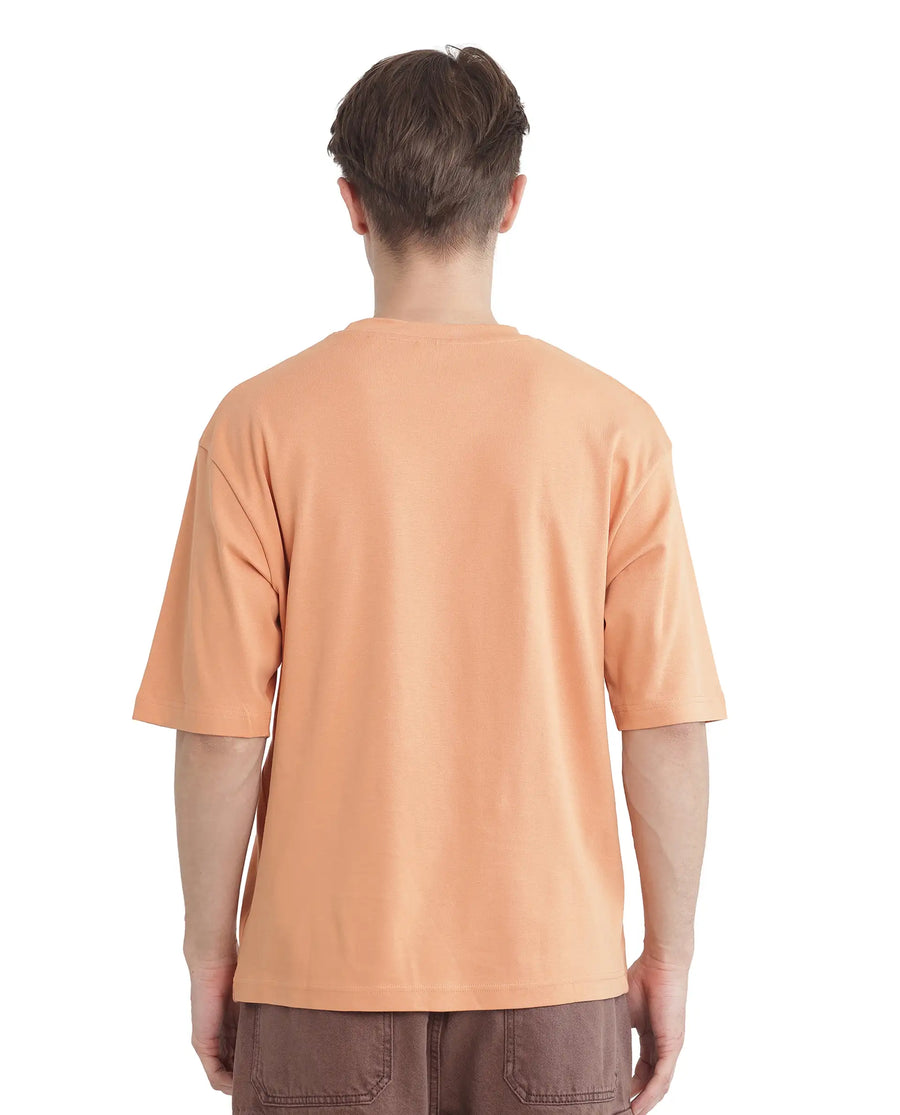 Rare Rabbit Men's Lino Dark Orange Cotton Graphic Print Qlo Fit Half Sleeve Crew Neck T-Shirt