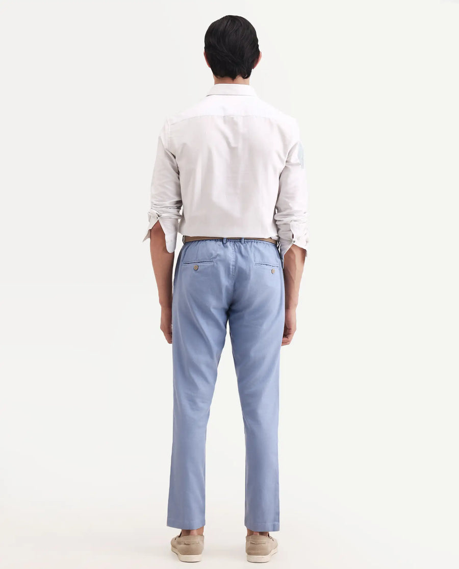 Rare Rabbit Men's Linol-T Light Blue Linen Blend Fabric Regular Fit Drawstring Plain Trouser