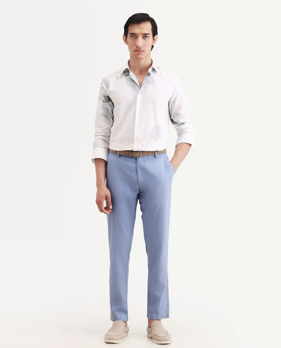 Rare Rabbit Men's Linol-T Light Blue Linen Blend Fabric Regular Fit Drawstring Plain Trouser