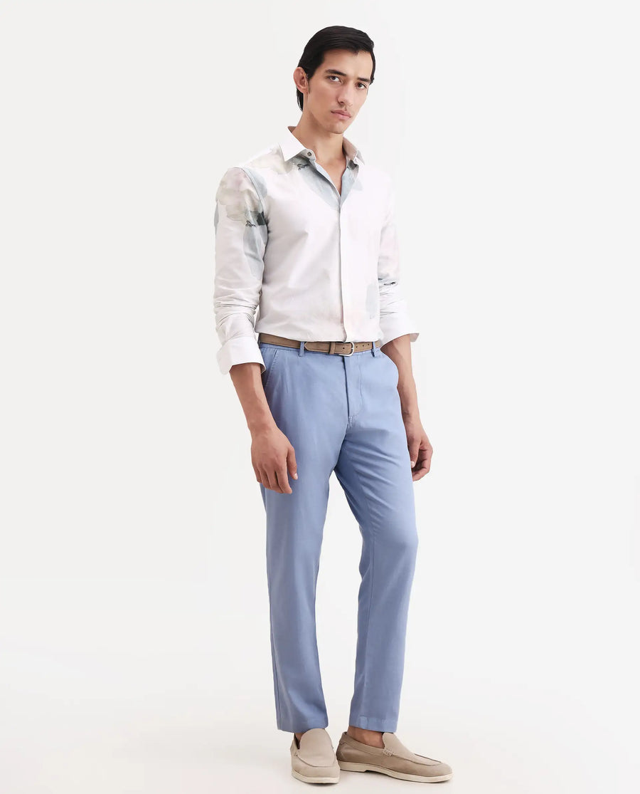 Rare Rabbit Men's Linol-T Light Blue Linen Blend Fabric Regular Fit Drawstring Plain Trouser