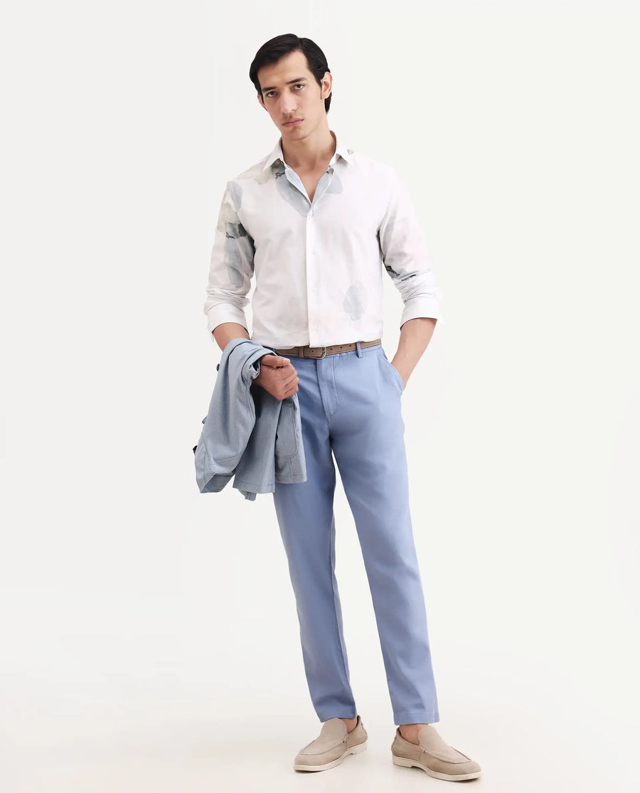 Rare Rabbit Men's Linol-T Light Blue Linen Blend Fabric Regular Fit Drawstring Plain Trouser