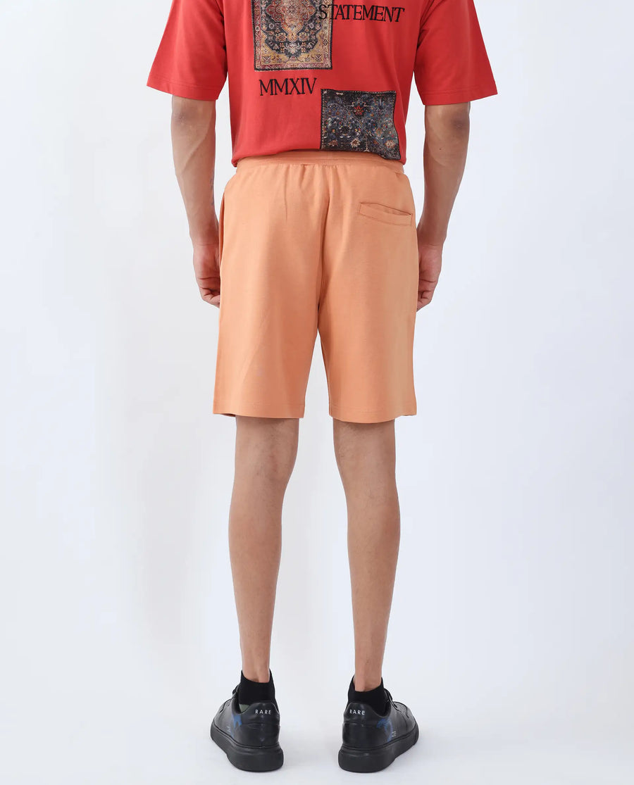 Rare Rabbit Men's Linor Dark Orange Cotton Blend Plain Regular Fit Shorts