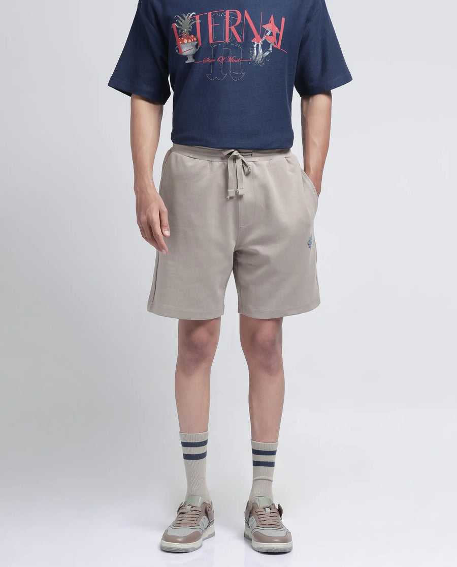 Rare Rabbit Men's Linor Beige Cotton Blend Plain Relaxed Fit Shorts