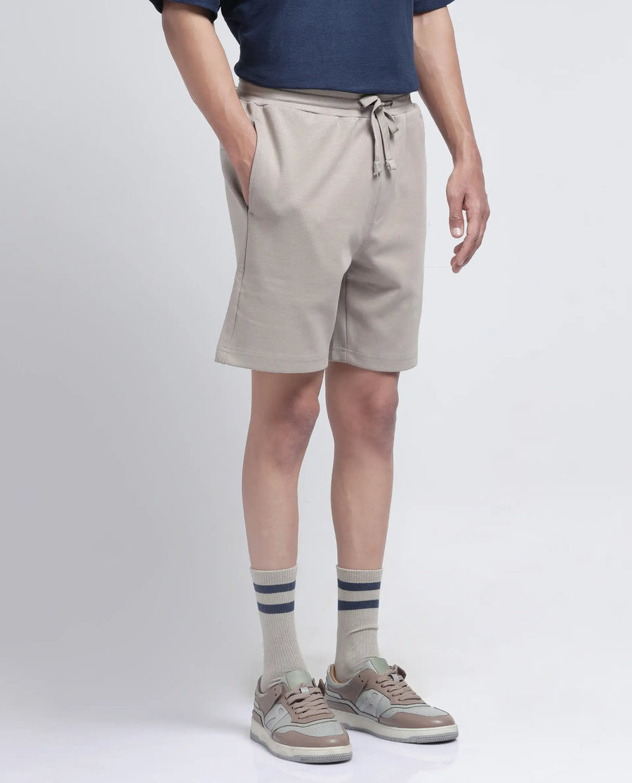 Rare Rabbit Men's Linor Beige Cotton Blend Plain Relaxed Fit Shorts