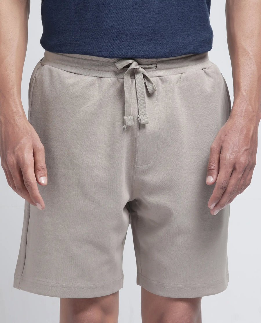 Rare Rabbit Men's Linor Beige Cotton Blend Plain Relaxed Fit Shorts
