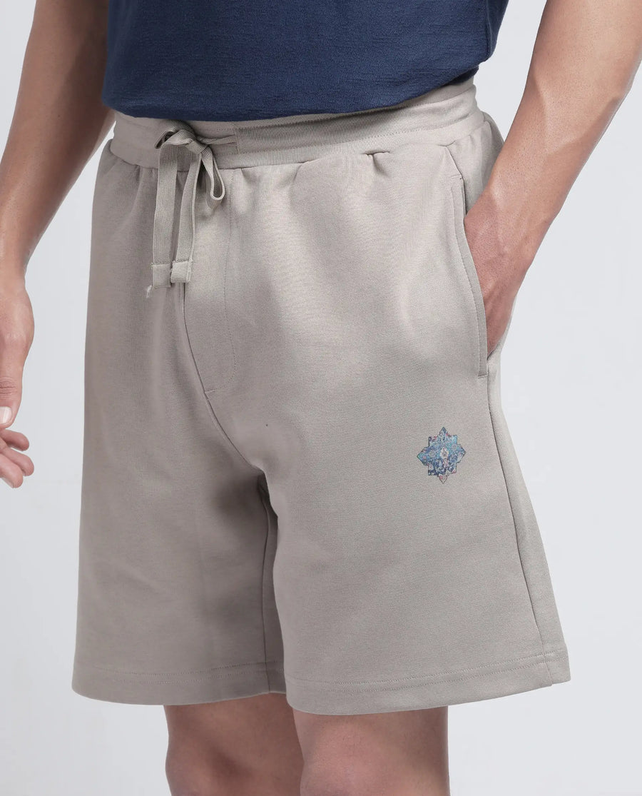 Rare Rabbit Men's Linor Beige Cotton Blend Plain Relaxed Fit Shorts