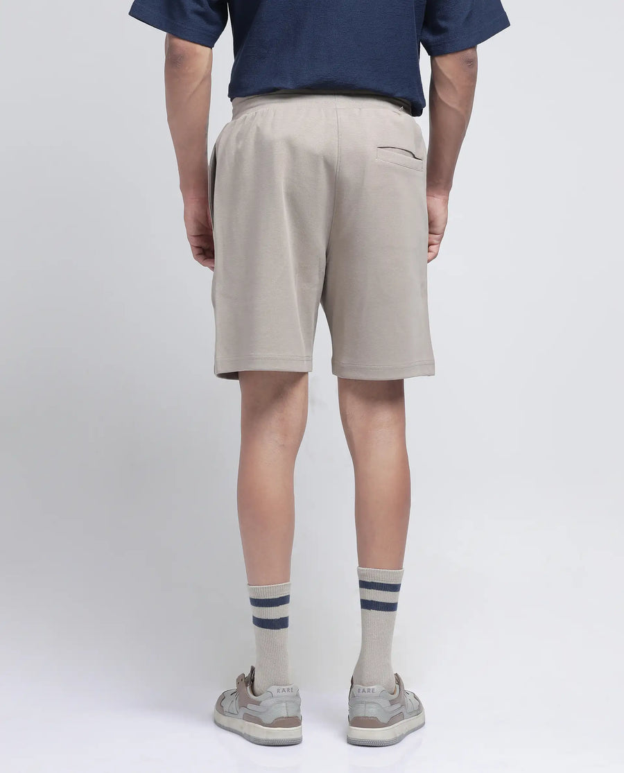 Rare Rabbit Men's Linor Beige Cotton Blend Plain Relaxed Fit Shorts