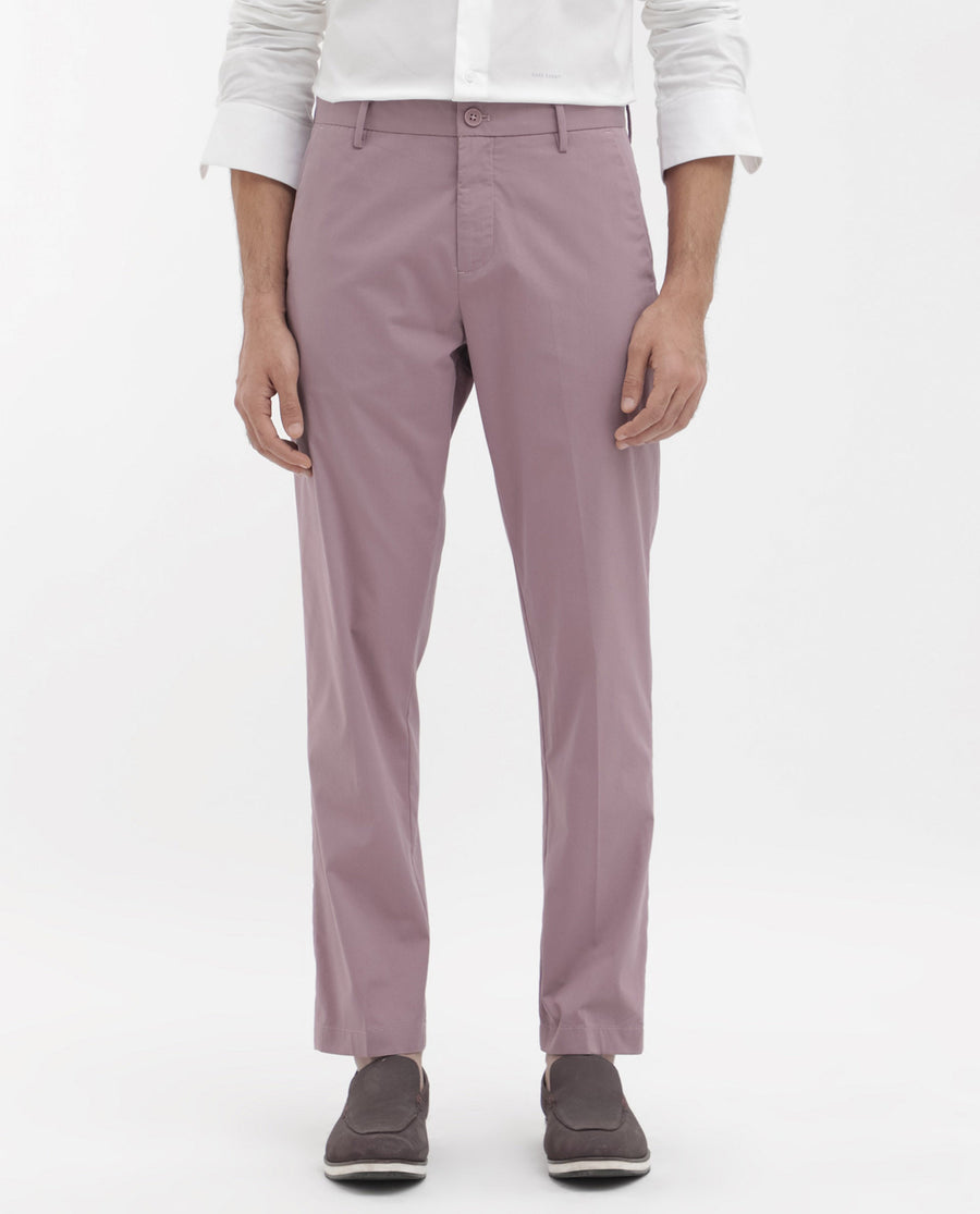 Rare Rabbit Men's Linotel Pastel Pink Cotton Blend Plain Regular Fit Trouser