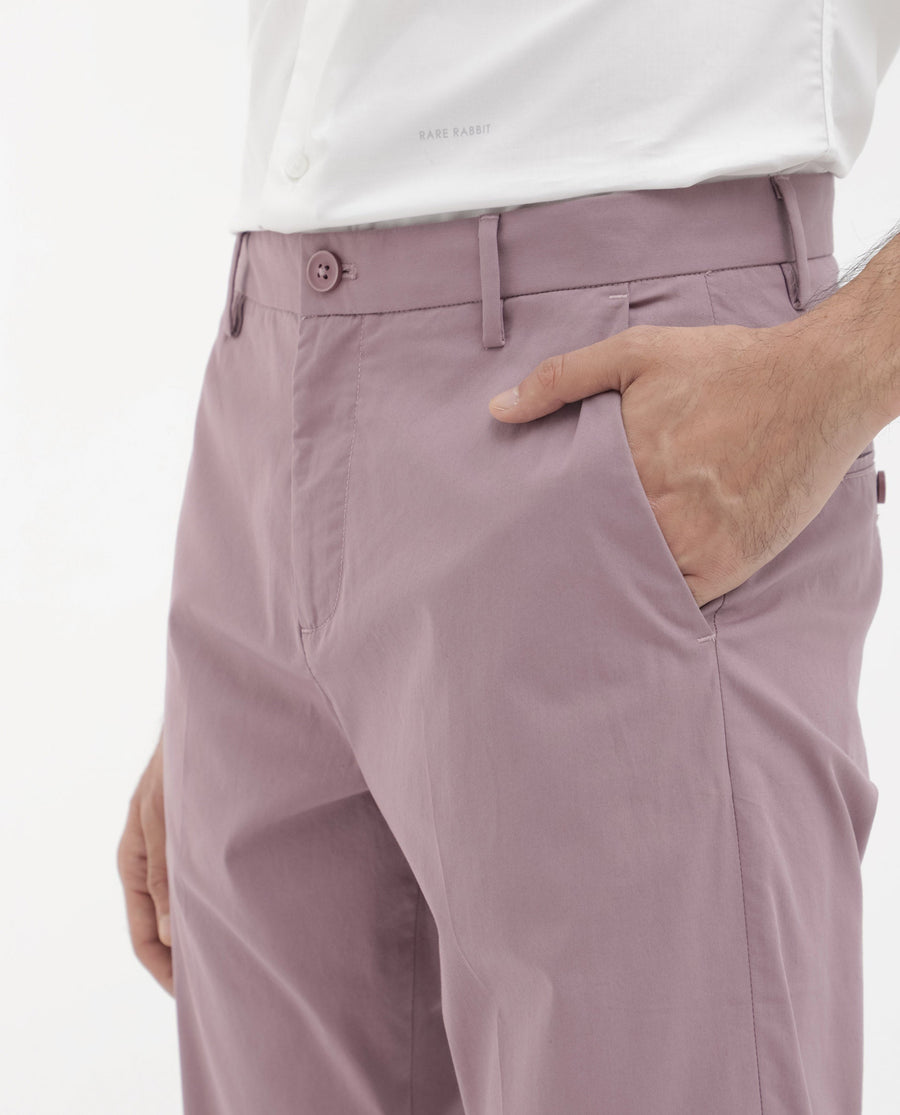 Rare Rabbit Men's Linotel Pastel Pink Cotton Blend Plain Regular Fit Trouser