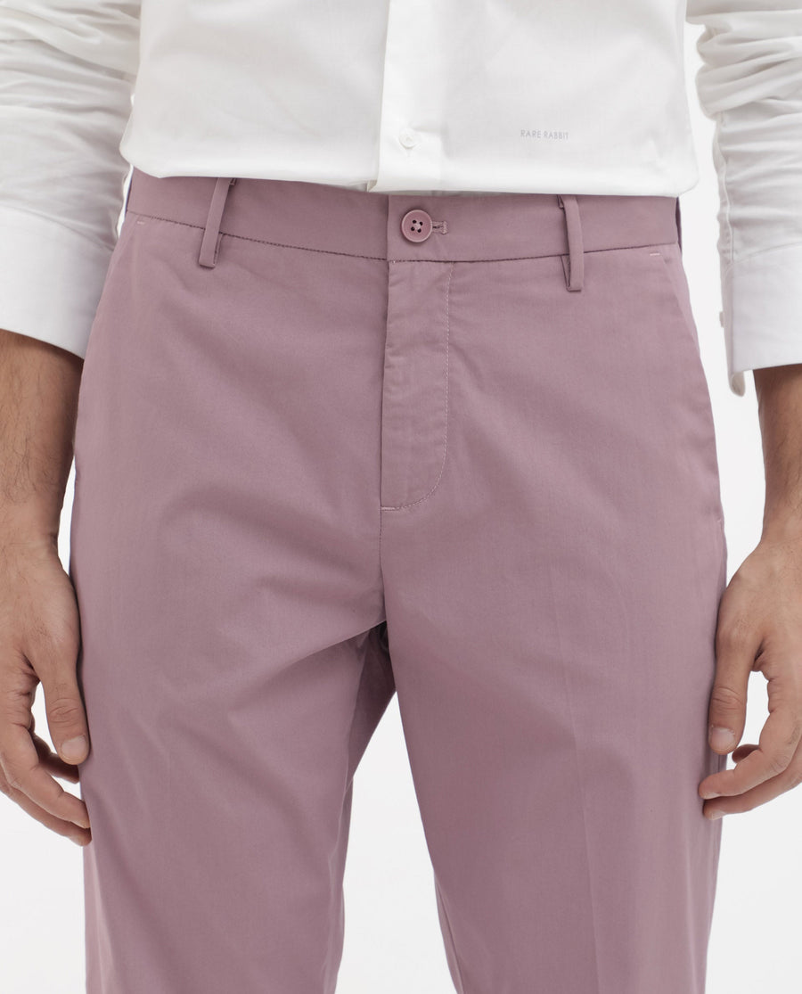 Rare Rabbit Men's Linotel Pastel Pink Cotton Blend Plain Regular Fit Trouser