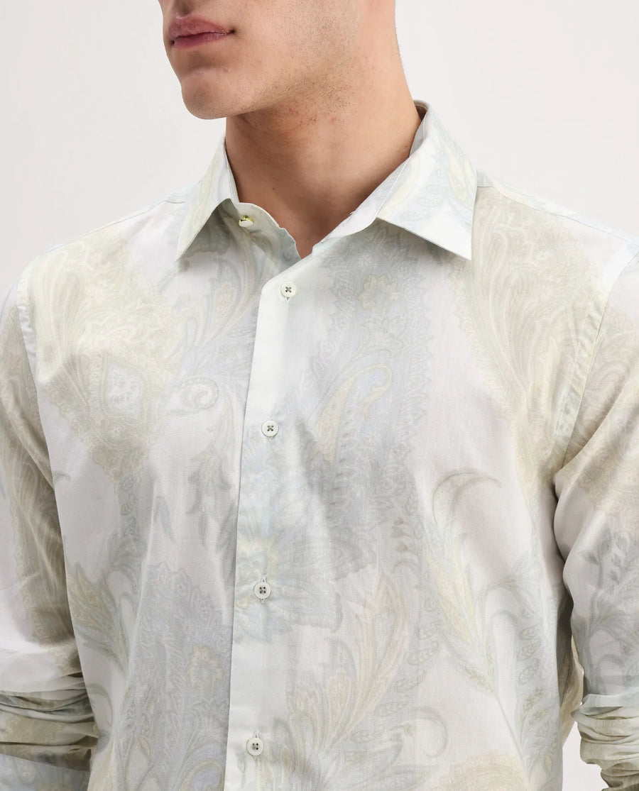 Rare Rabbit Men's Livra Off White Cotton Paisley Print Regular Fit Full Sleeve Collared Shirt