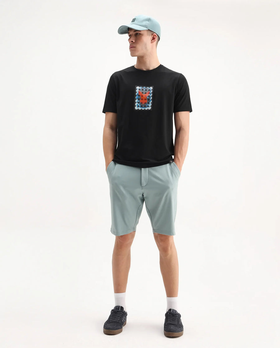 Rare Rabbit Men's Locon Black Cotton Blend Graphic Print Regular Fit Half Sleeve Crew Neck T-Shirt