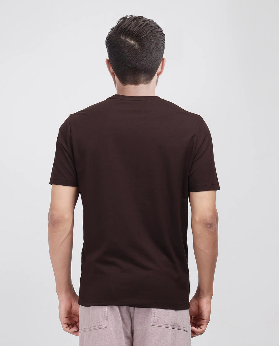 Rare Rabbit Men's Log Brown Cotton Blend Graphic Print Regular Fit Half Sleeve Crew Neck T-Shirt