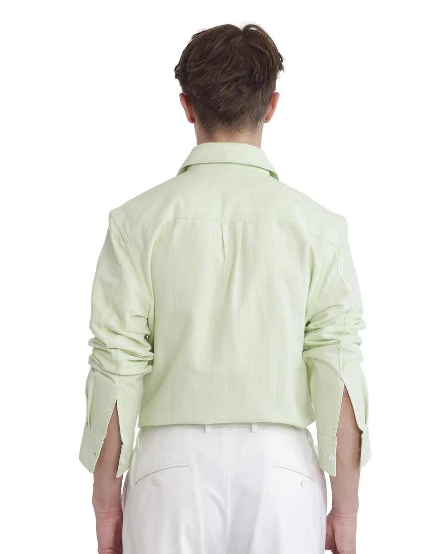 Rare Rabbit Men's Lorg Light Green Cotton Striped Print Regular Fit Full Sleeve Collared Shirt