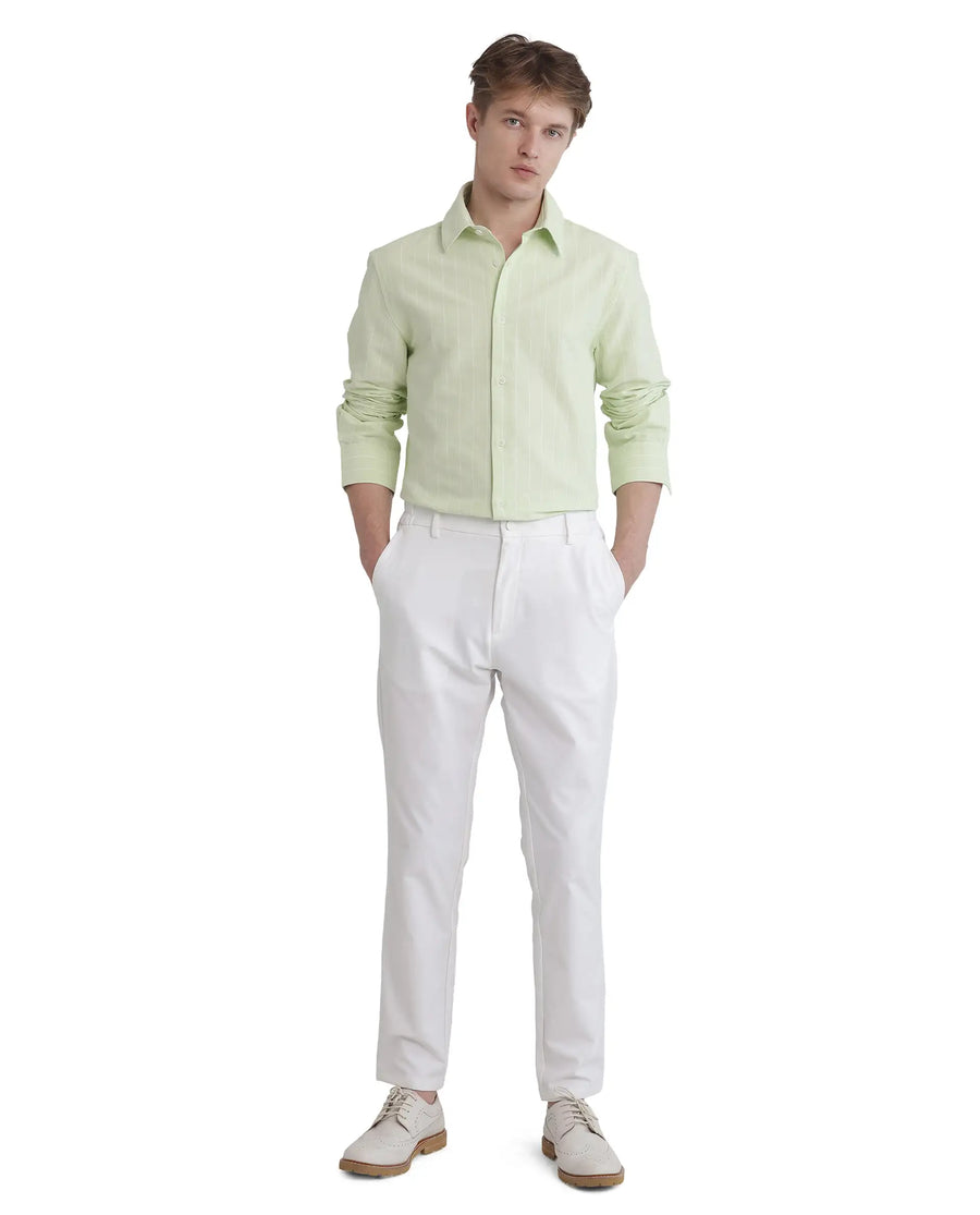 Rare Rabbit Men's Lorg Light Green Cotton Striped Print Regular Fit Full Sleeve Collared Shirt