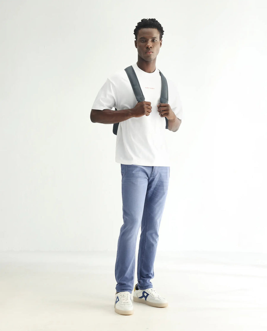 Rare Rabbit Men's Loja Blue Cotton Plain Hawk Slim Fit Jeans
